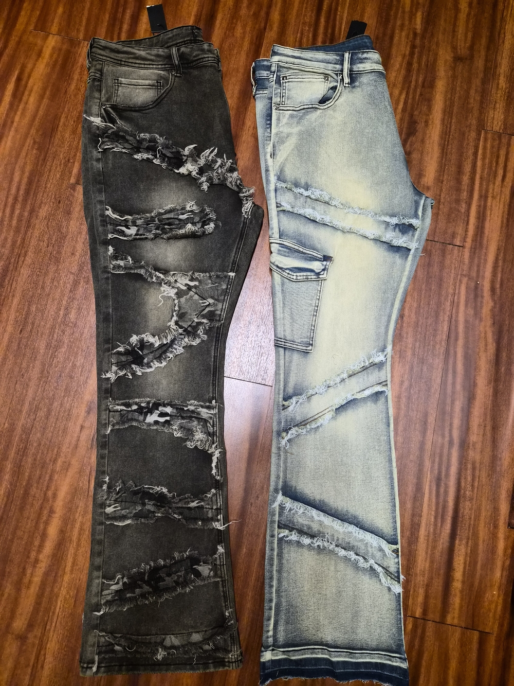Men's Slim Straight Distressed Jeans - Black and Light Blue
